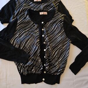 Polka Wave Black Button-Front Cardigan